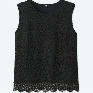 Uniqlo Women Floral Lace Sleeveless Blouse in Black